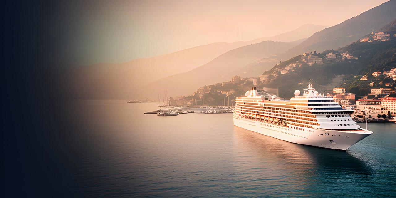 Kreuzfahrtschiff vor einer europäischen Küste bei frühem Morgenlicht